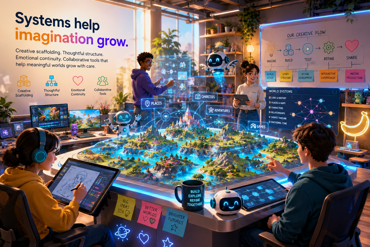 Creative systems helping imagination grow through collaborative storytelling